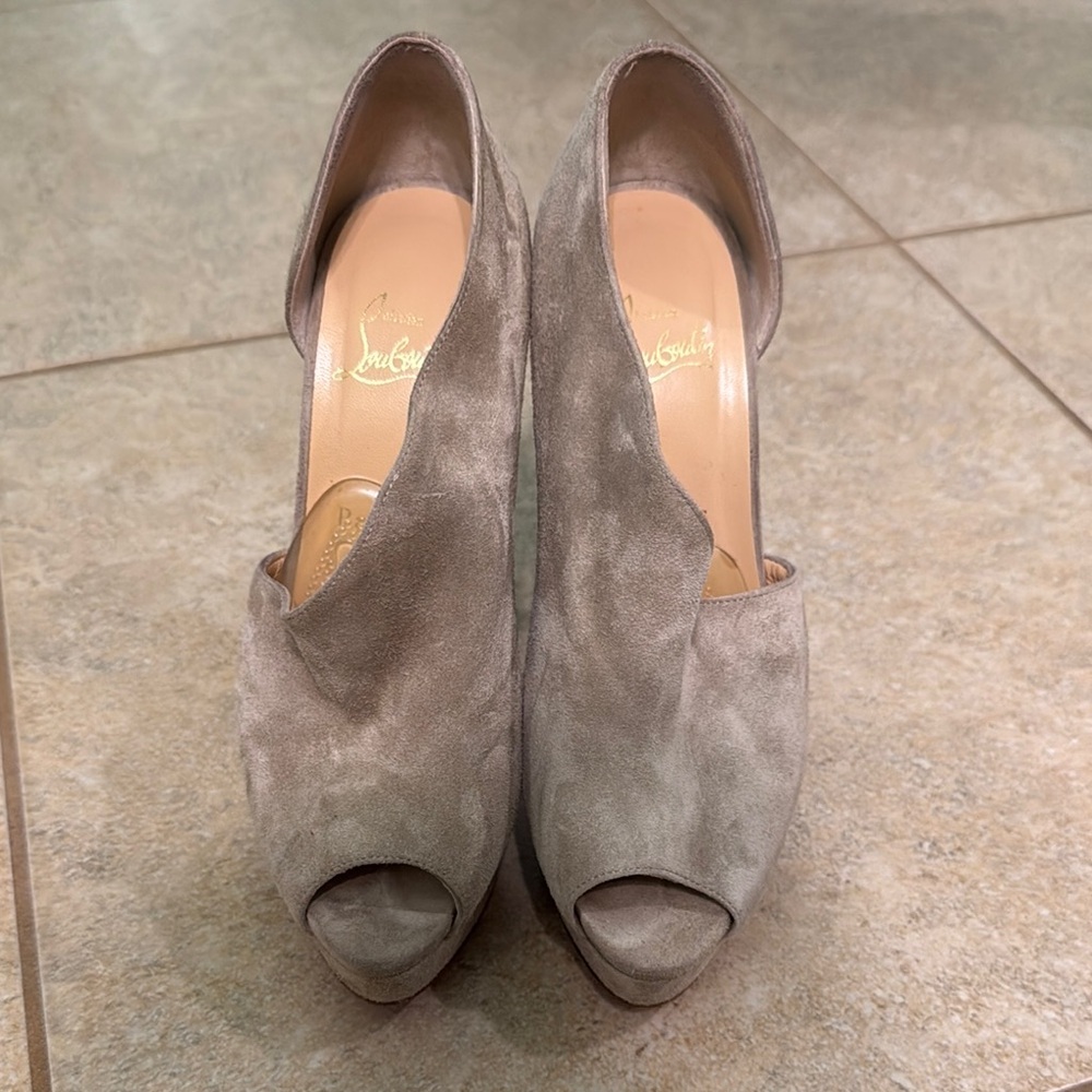 Christian Louboutin Women's Peep Toe Heels - Gray Suede